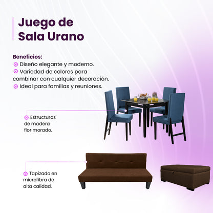 Juego de sala Urano (Sofá Cama + Comedor 4 Puestos + Baúl)