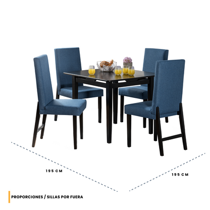 Juego de sala Multifuncional (Sofá 2 Ptos + Poltronal + Puff + Comedor 4 Ptos)